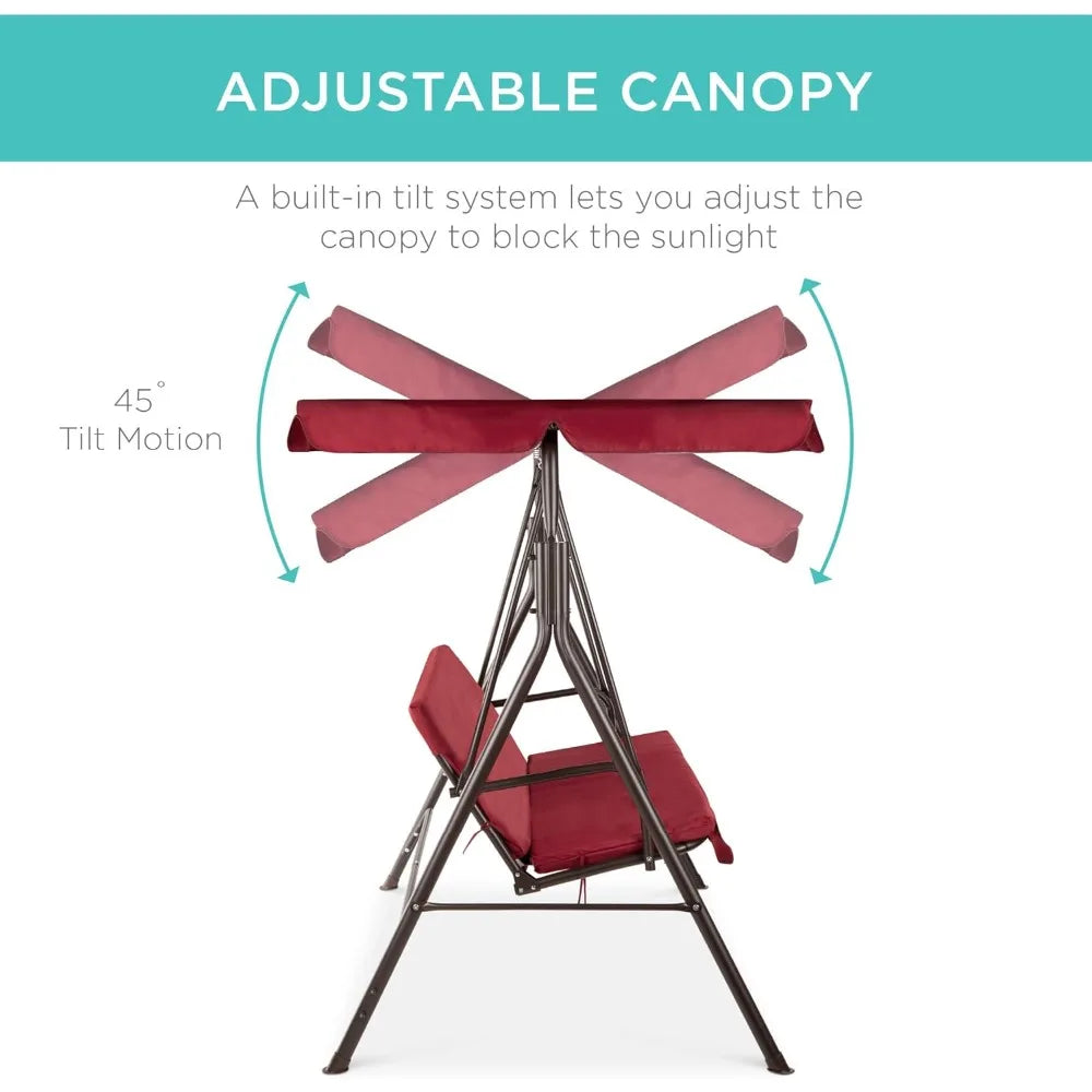 2-Person Outdoor Hanging Glider Porch Swing for Garden, Poolside, Backyard w/Convertible