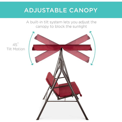 2-Person Outdoor Hanging Glider Porch Swing for Garden, Poolside, Backyard w/Convertible