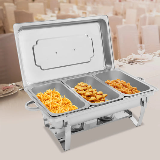 7.5L Rectangular Stainless Steel Buffet Chafing Dish Warmer with Folding Frame for Party Banquet