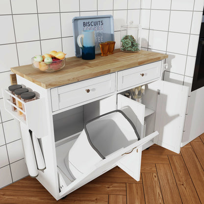 Kitchen Island Table on Wheels with Storage, Drop Leaf, Spice & Towel Rack