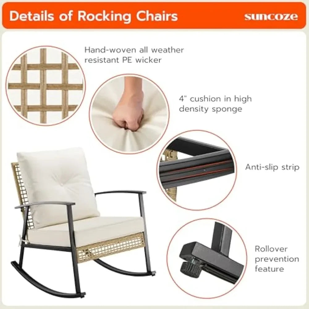 3 Piece Outdoor Rocking Chairs Set of 2 with Coffee Table,, Patio Bistro Set