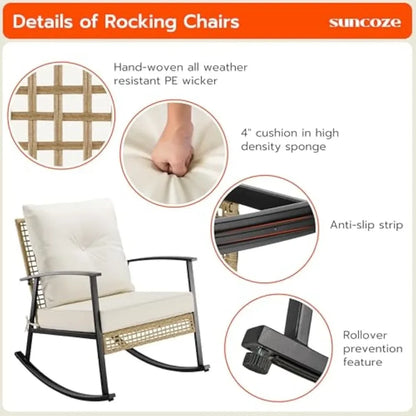 3 Piece Outdoor Rocking Chairs Set of 2 with Coffee Table,, Patio Bistro Set
