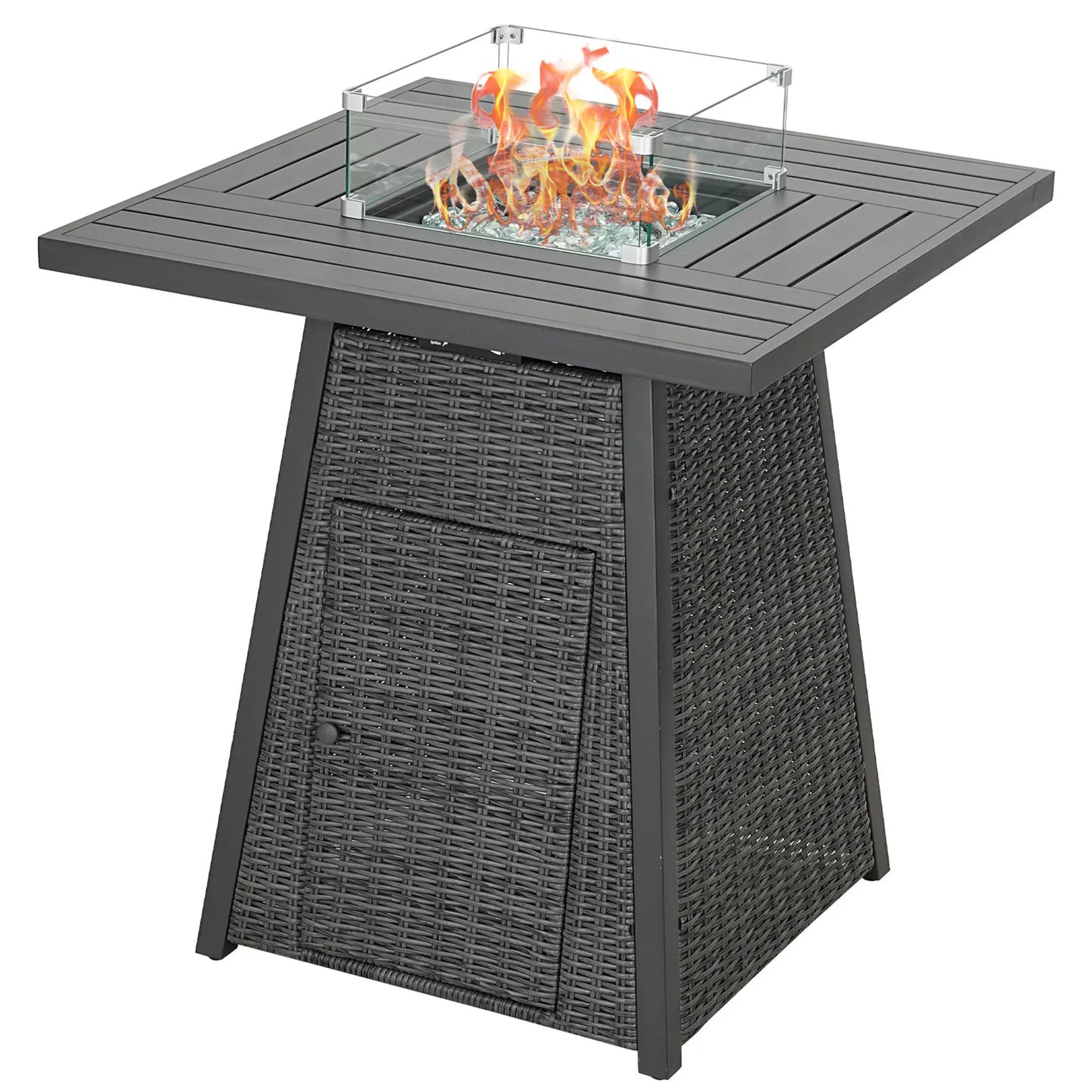 36" Outdoor Wicker Square Patio Bar High Fire Propane Gas with Glass Fire Beads