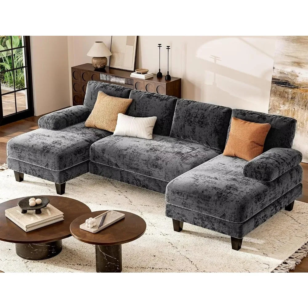111 inch Modular U Shaped Sectional Sofa with Double Chaise and Large Lounge Couch for Living Room or Apartment