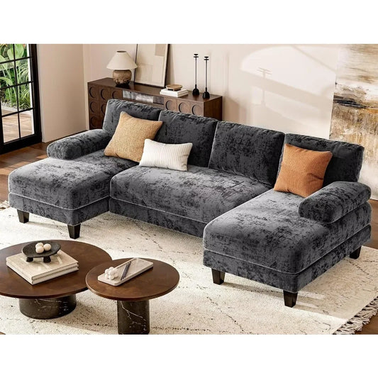 111 inch Modular U Shaped Sectional Sofa with Double Chaise and Large Lounge Couch for Living Room or Apartment