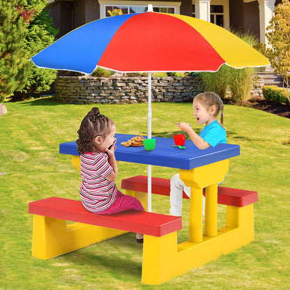 Kids Picnic Table Set W/Removable Umbrella Indoor/Outdoor for Garden or Patio