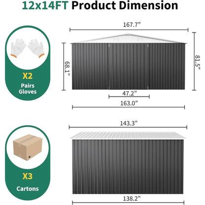 12x14 FT Garden Storage Shed with Updated Frame Structure and Lockable Doors.