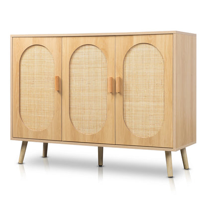 Modern Rattan Shoe Storage Cabinet with 3 Doors and Adjustable Shelves