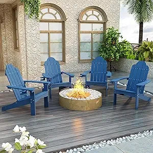 Modern Outdoors HDPS Adirondack Plastic Chairs with Cup Holders Set of 4 and Fire Pit Weather Resistant for Patio.