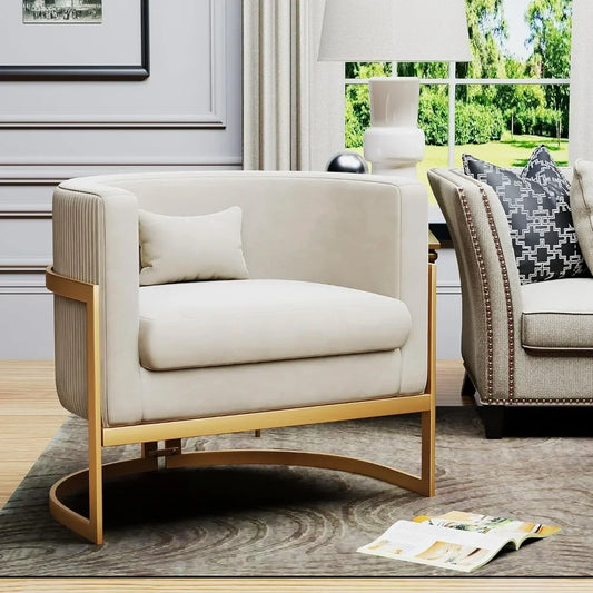 Modern Velvet Accent Barrel Chair with Gold Legs Upholstered Armchair for Bedroom, Living Room, Club Side Chairs