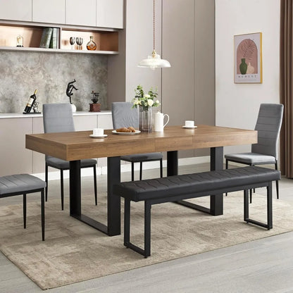 63"-79" Extendable Modern Wooden Farmhouse Dining-table