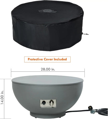 28-Inch Gas Fire Pit with Propane Tank Cover, 50,000 BTU Round Table, Pre-Attached 10FT Propane Hose, Gray